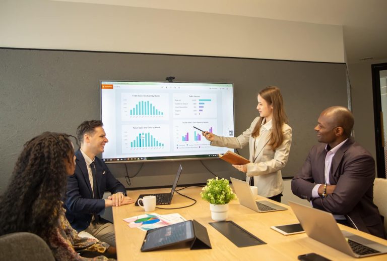Team reviewing paid search performance charts
