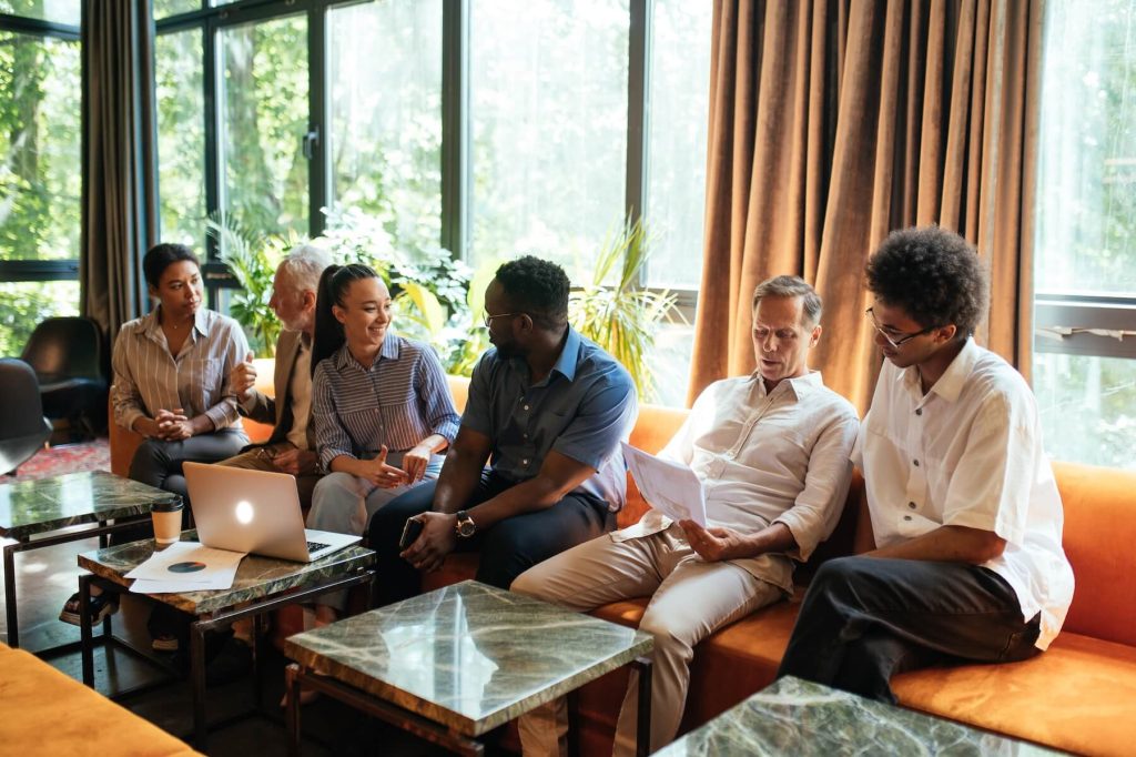 Team relaxing after a planning session