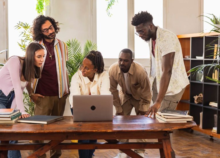 Creative team working together at a table